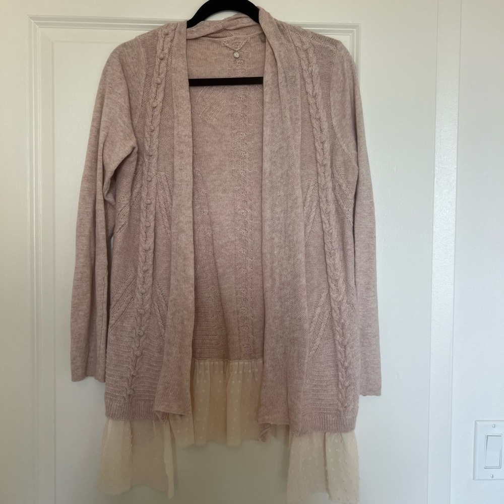 Women's Pink & Beige Sweater with Lace Trim